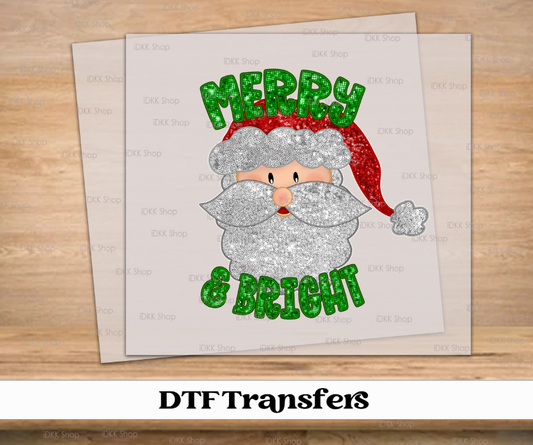 Sequin Santa Merry and Bright DTF Transfer