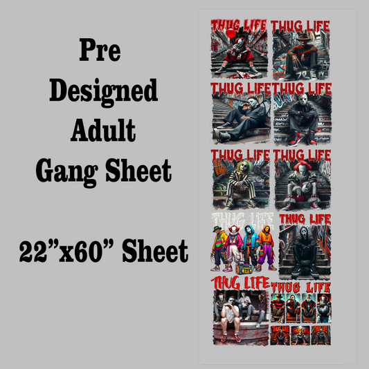 Thug Life Halloween DTF Gang Sheet Transfers