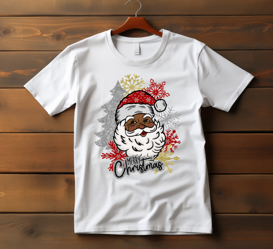 Black Santa Merry Christmas DTF Transfer