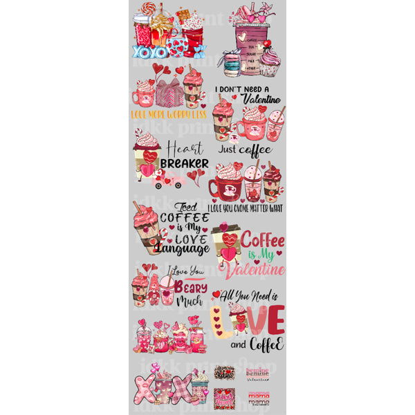 PreMade Coffee Valentines DTF Gang Sheet Transfers