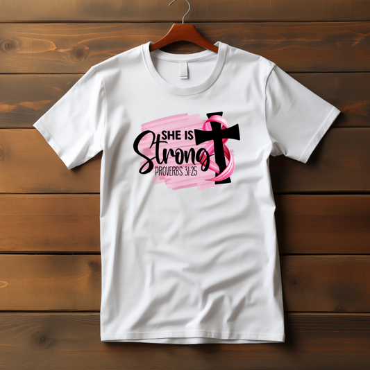 She Is Strong - Breast Cancer Awareness DTF Transfer