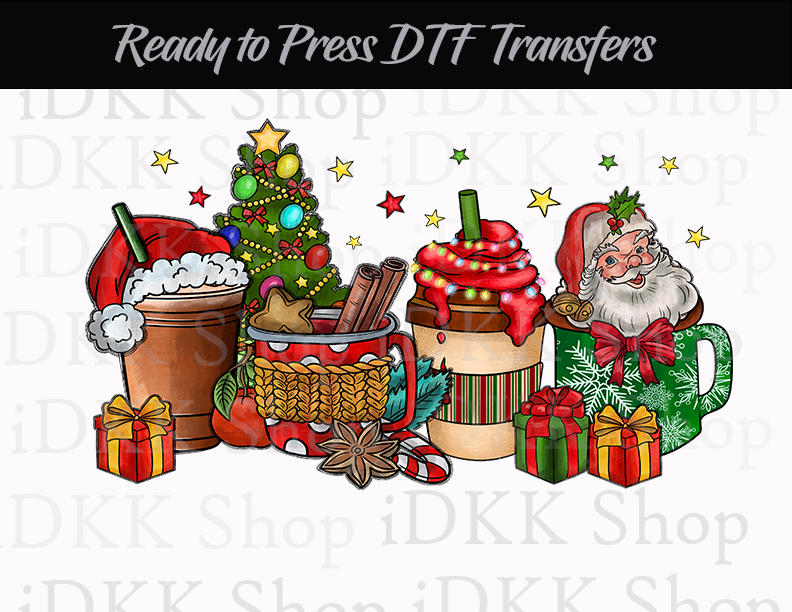 Sublimation or DTF Transfer, Christmas Santa Coffee | Ready to Press Transfers