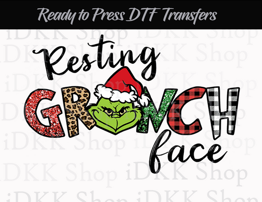 Sublimation or DTF Transfer, Christmas Resting Grin ch Face | Ready to Press Transfers