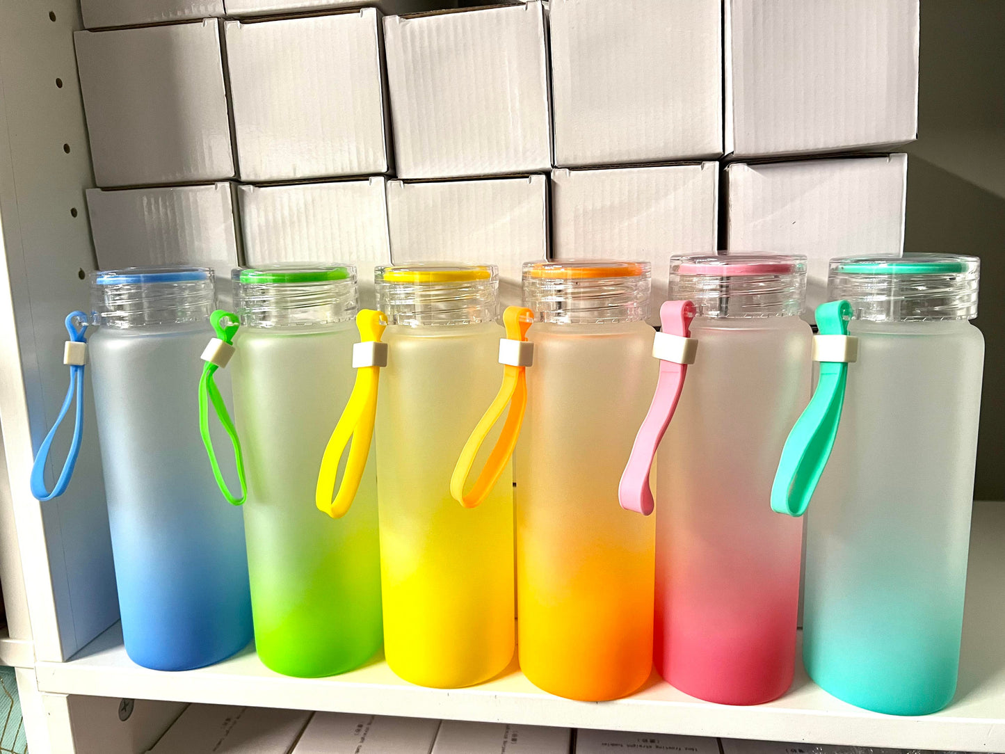 17 oz Ombre Color Gradient Frosted Sublimation Glass bottle