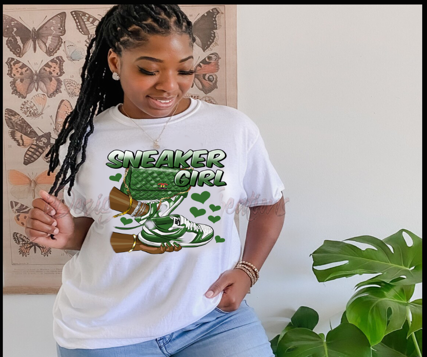 Green Sneaker Girl and Purse Tee | Meme Tee