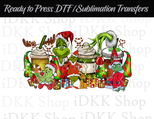 Sublimation or DTF Transfer, Coffee Christmas Latte Ready to Press Transfers